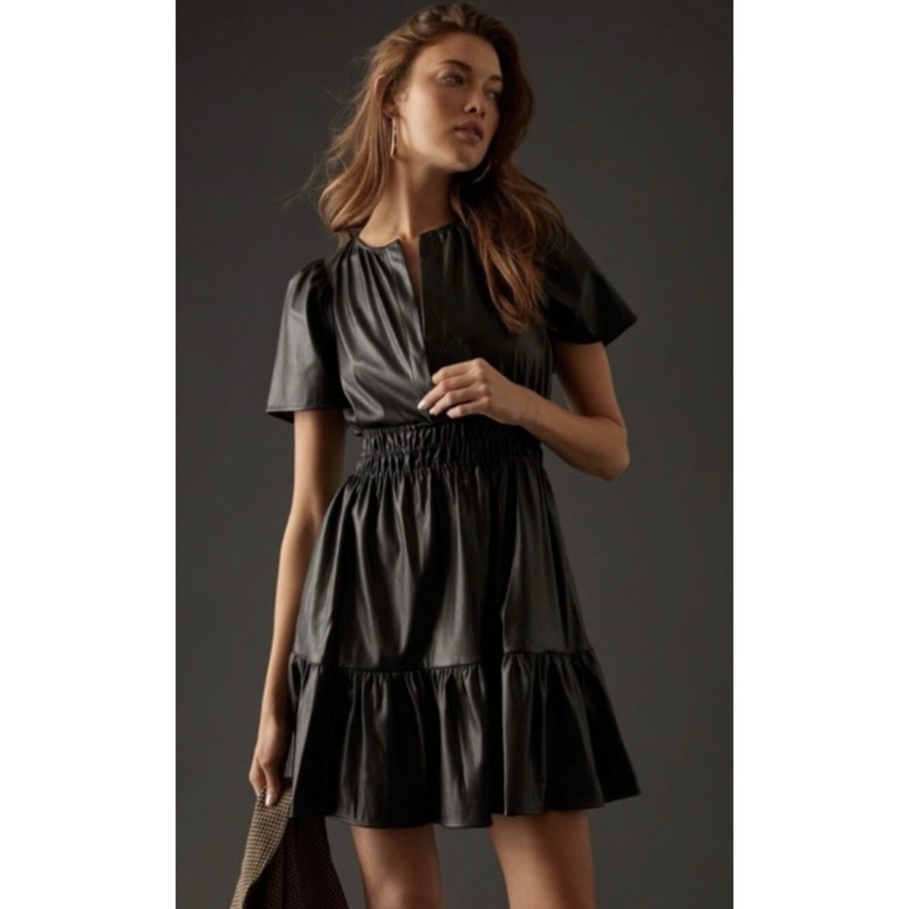 Anthropologie The Somerset Vegan Leather Mini dress Size XL Short City LBD Fall